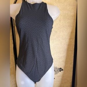 Fendi Black Logo-Embossed High Neck Bodysuit